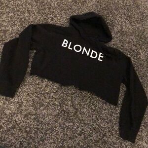 “BLONDE” black hoodie cut to crop